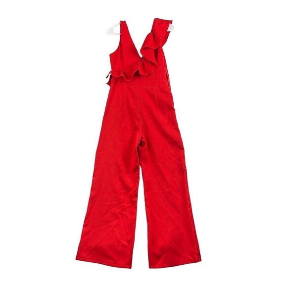 DO + BE Jumpsuit Womens M Red Christmas Paint Suit Romper Wide Leg Ruffles Sexy - Picture 12 of 13